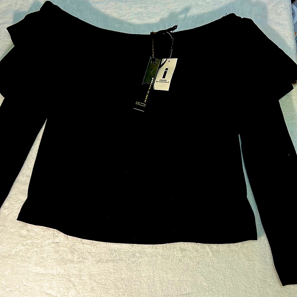 Jeans by buffalo. Black off the shoulder top. Size L. Soft